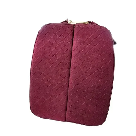 Vintage Oxblood Red Woven Suede Makeup Travel Case Lock Key Neiman Marcus 12x9x7 - Picture 3 of 16
